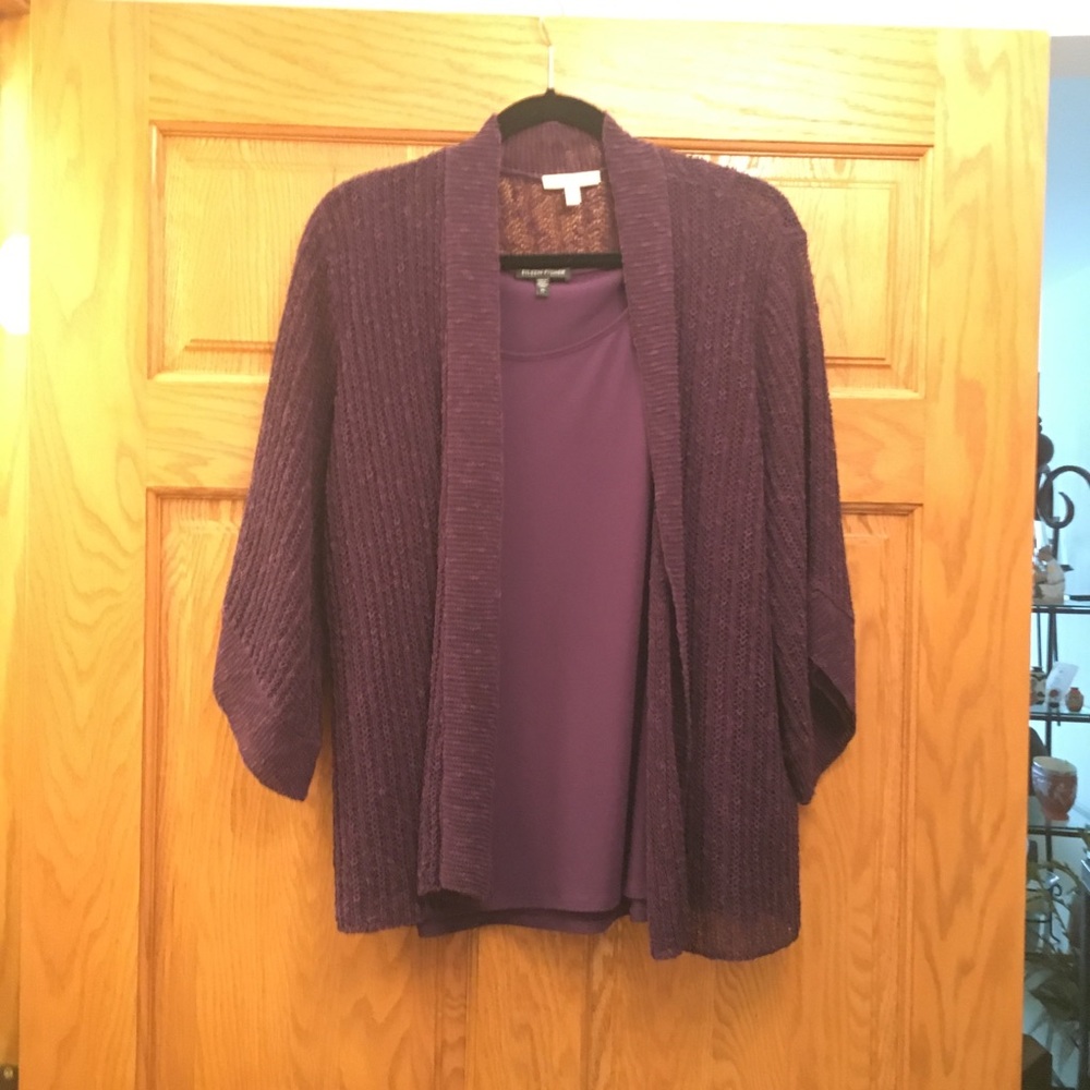 Eileen Fisher purple sweater and shell
